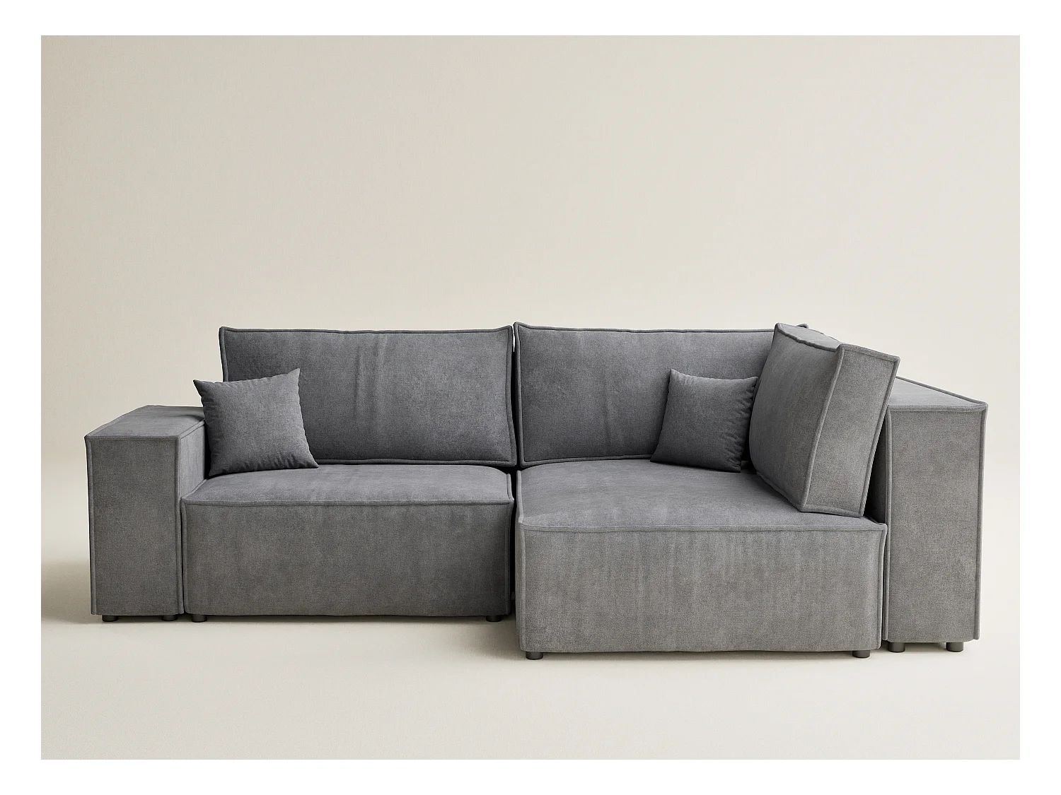 Canapé d'angle droit avec fonction lit en tissu chenille gris TONGA