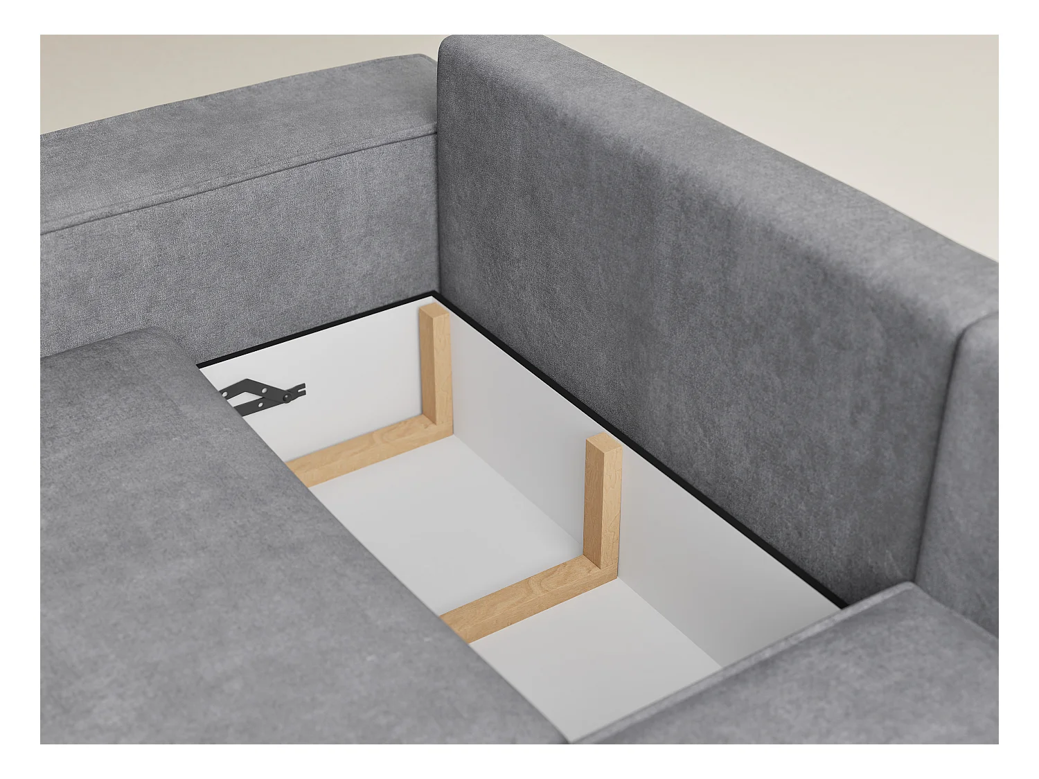 Canapé d'angle droit avec fonction lit en tissu chenille gris TONGA