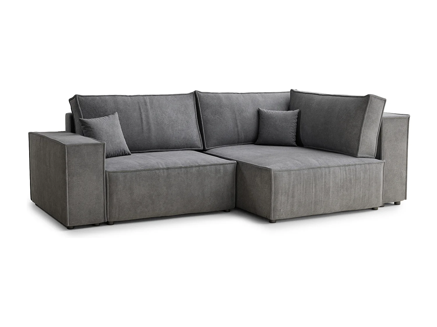 Canapé d'angle droit avec fonction lit en tissu chenille gris TONGA