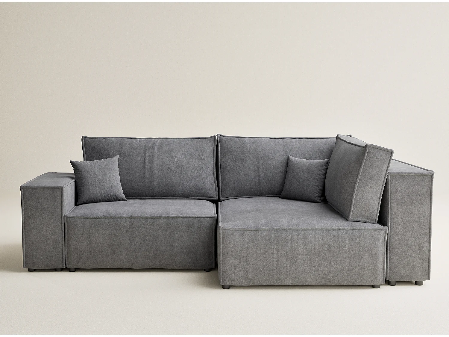 Canapé d'angle droit avec fonction lit en tissu chenille gris TONGA