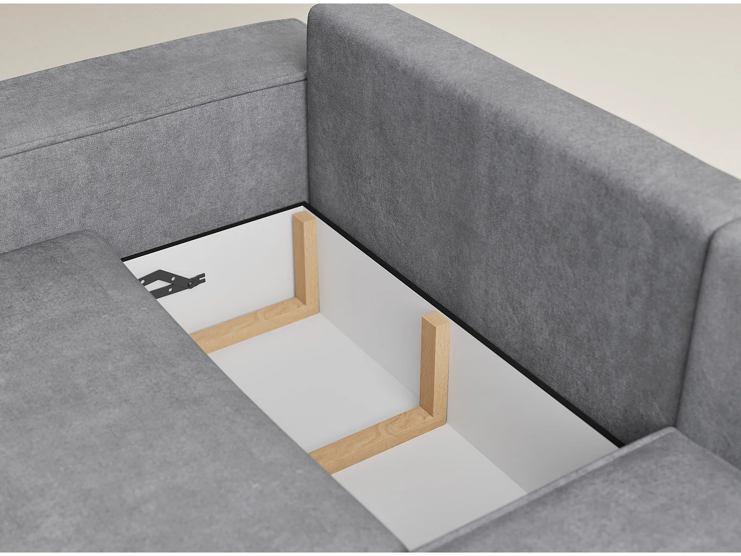 Canapé d'angle droit avec fonction lit en tissu chenille gris TONGA