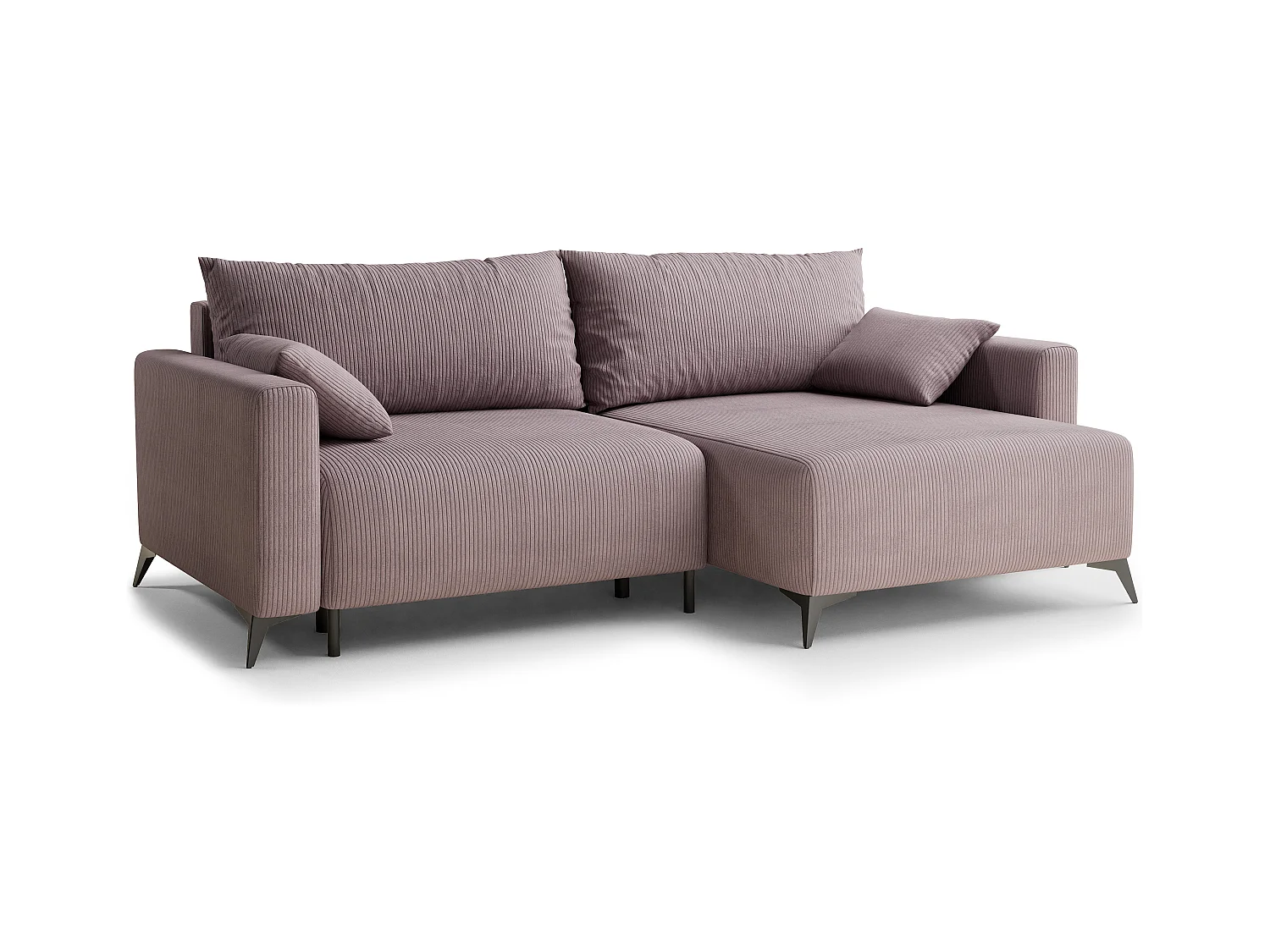 Canapé d'angle droit avec fonction lit en velours violet LEON