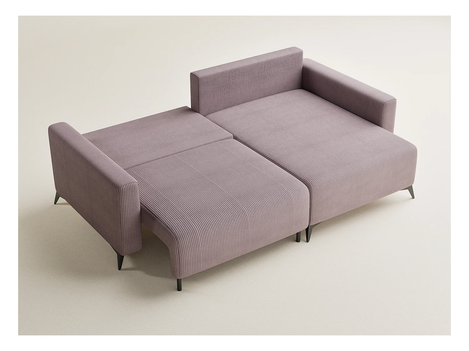 Canapé d'angle droit avec fonction lit en velours violet LEON