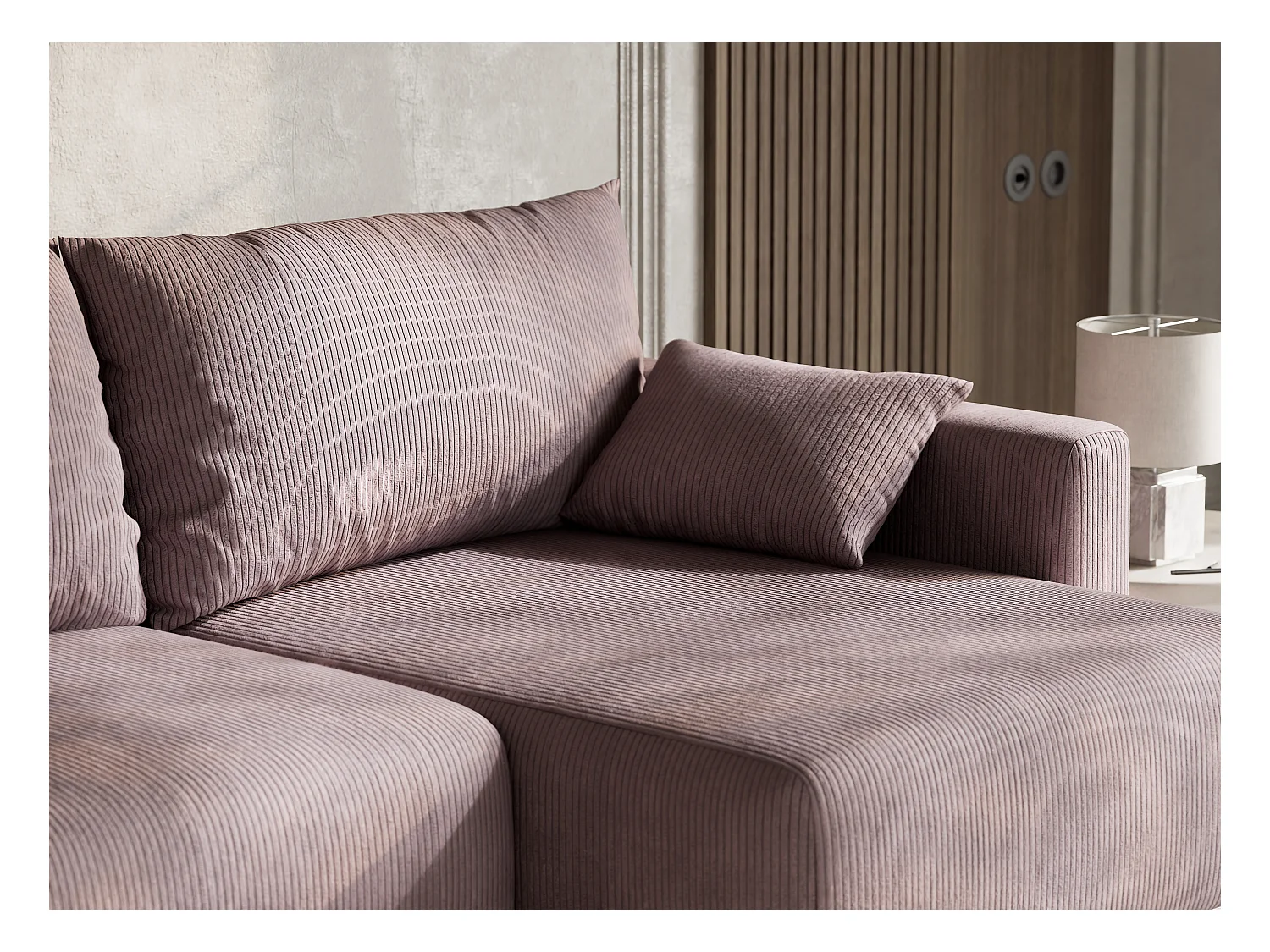 Canapé d'angle droit avec fonction lit en velours violet LEON