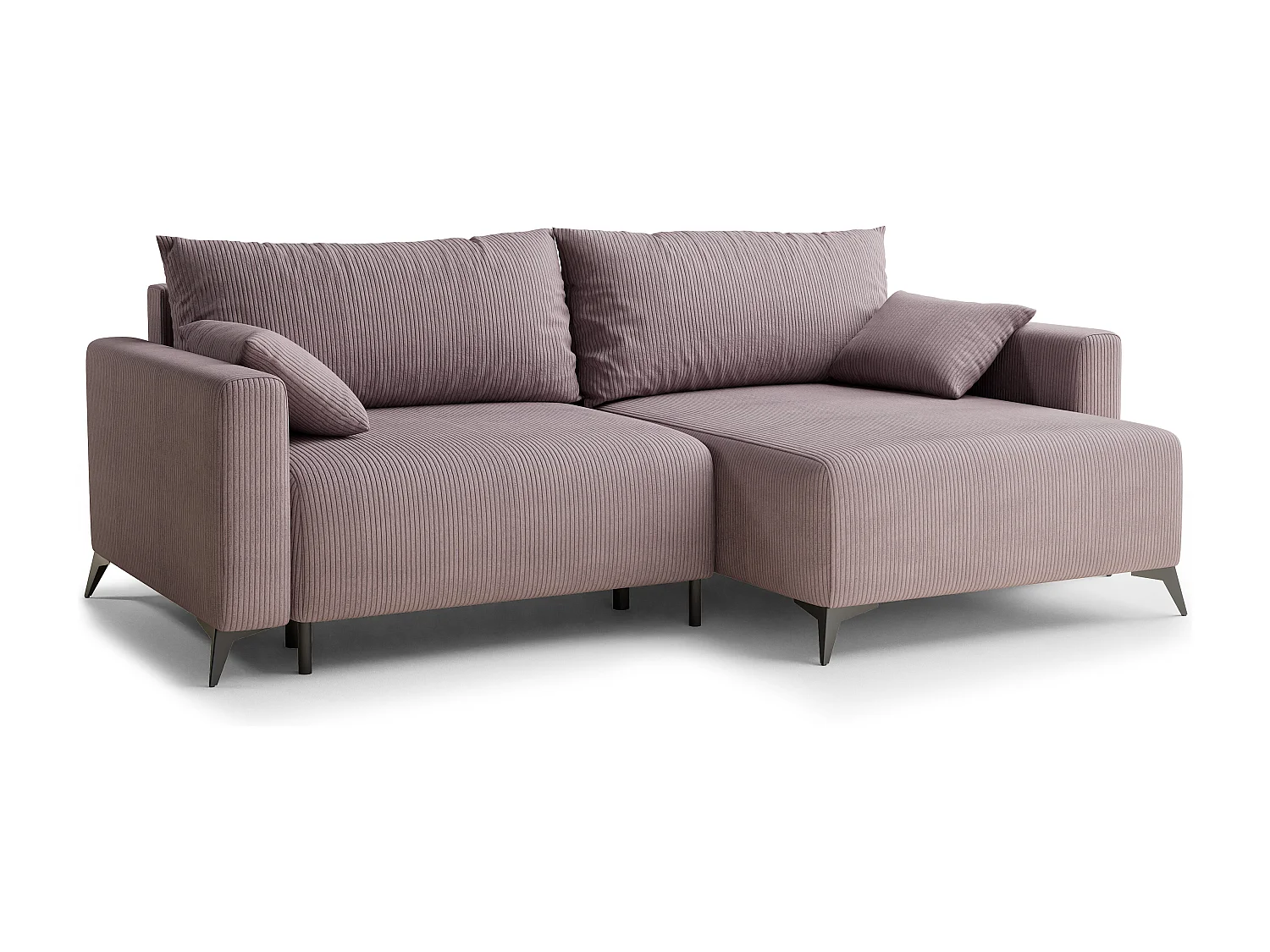 Canapé d'angle droit avec fonction lit en velours violet LEON