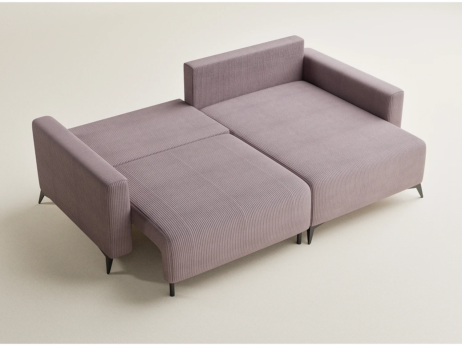 Canapé d'angle droit avec fonction lit en velours violet LEON