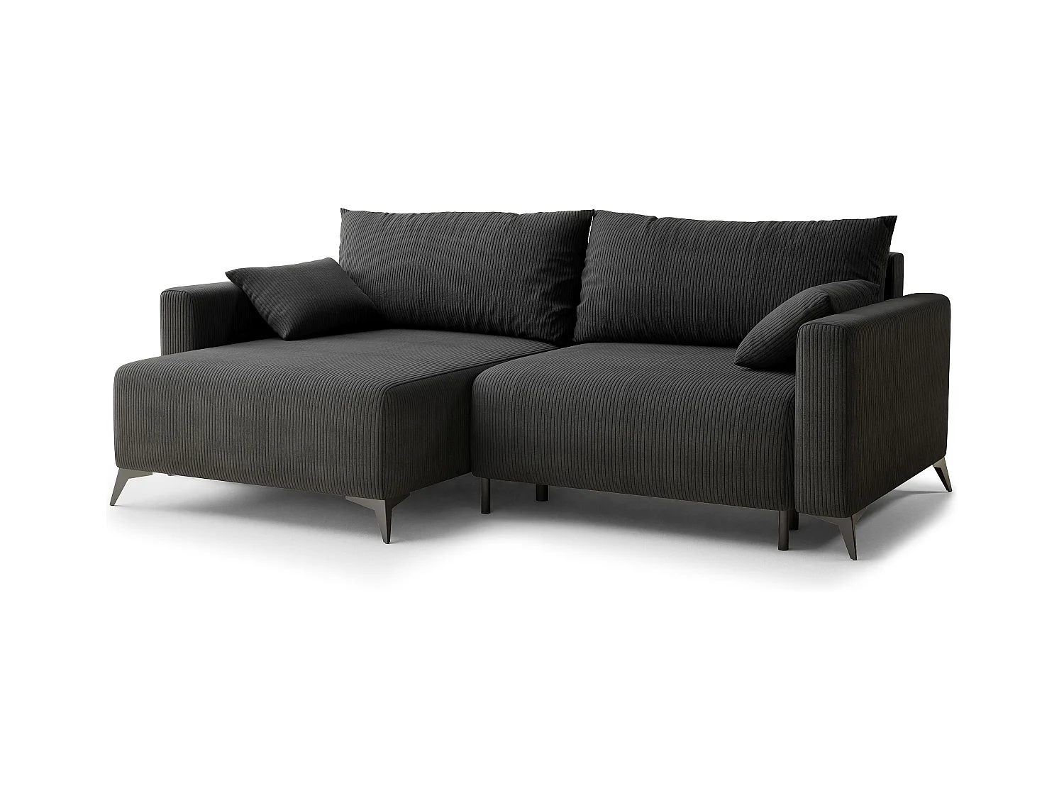 Canapé d'angle gauche avec fonction lit en velours graphite LEON