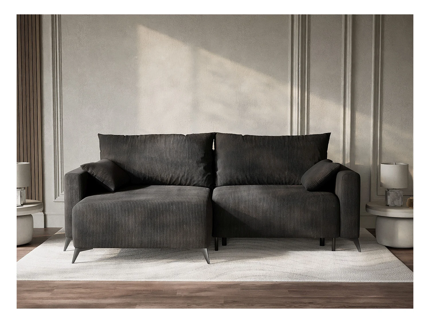 Canapé d'angle gauche avec fonction lit en velours graphite LEON