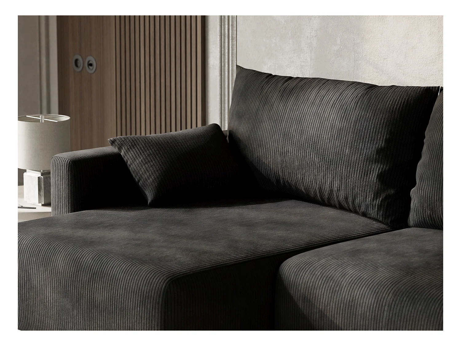 Canapé d'angle gauche avec fonction lit en velours graphite LEON