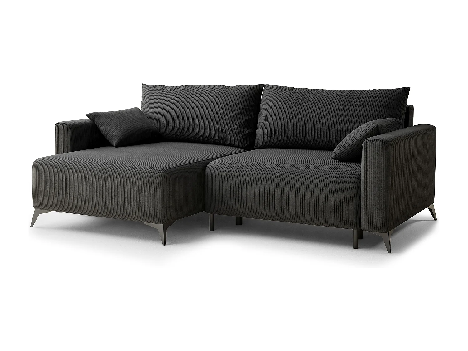 Canapé d'angle gauche avec fonction lit en velours graphite LEON