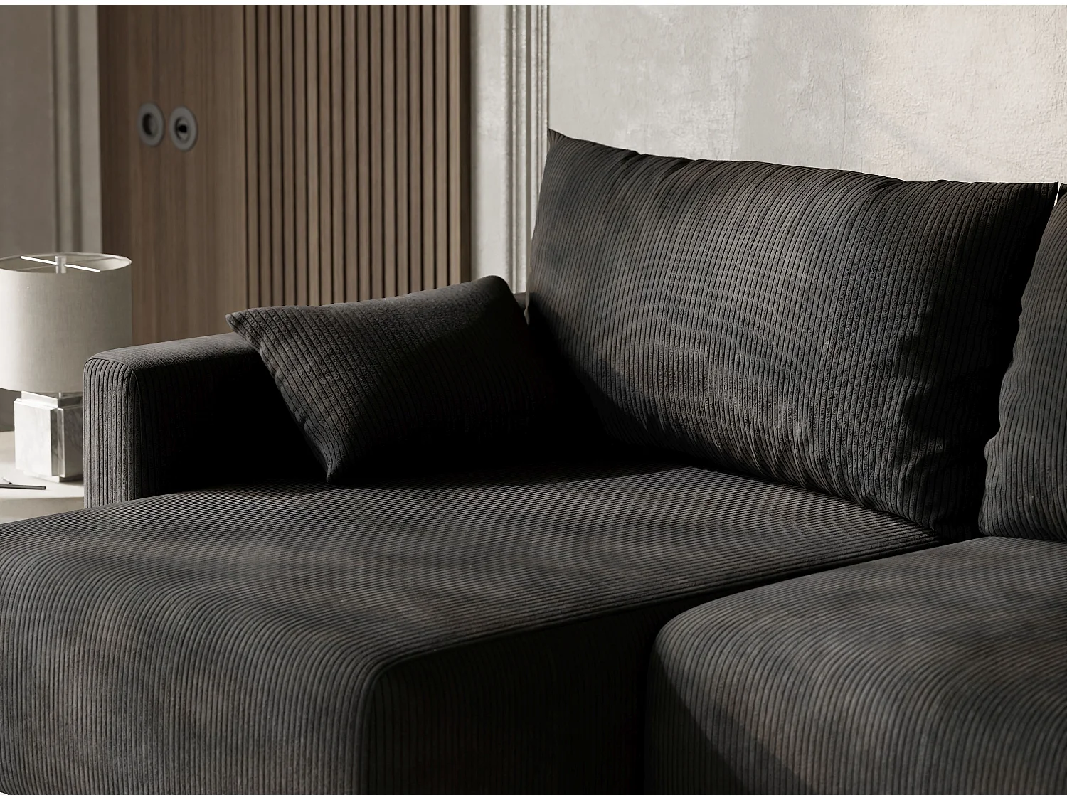 Canapé d'angle gauche avec fonction lit en velours graphite LEON