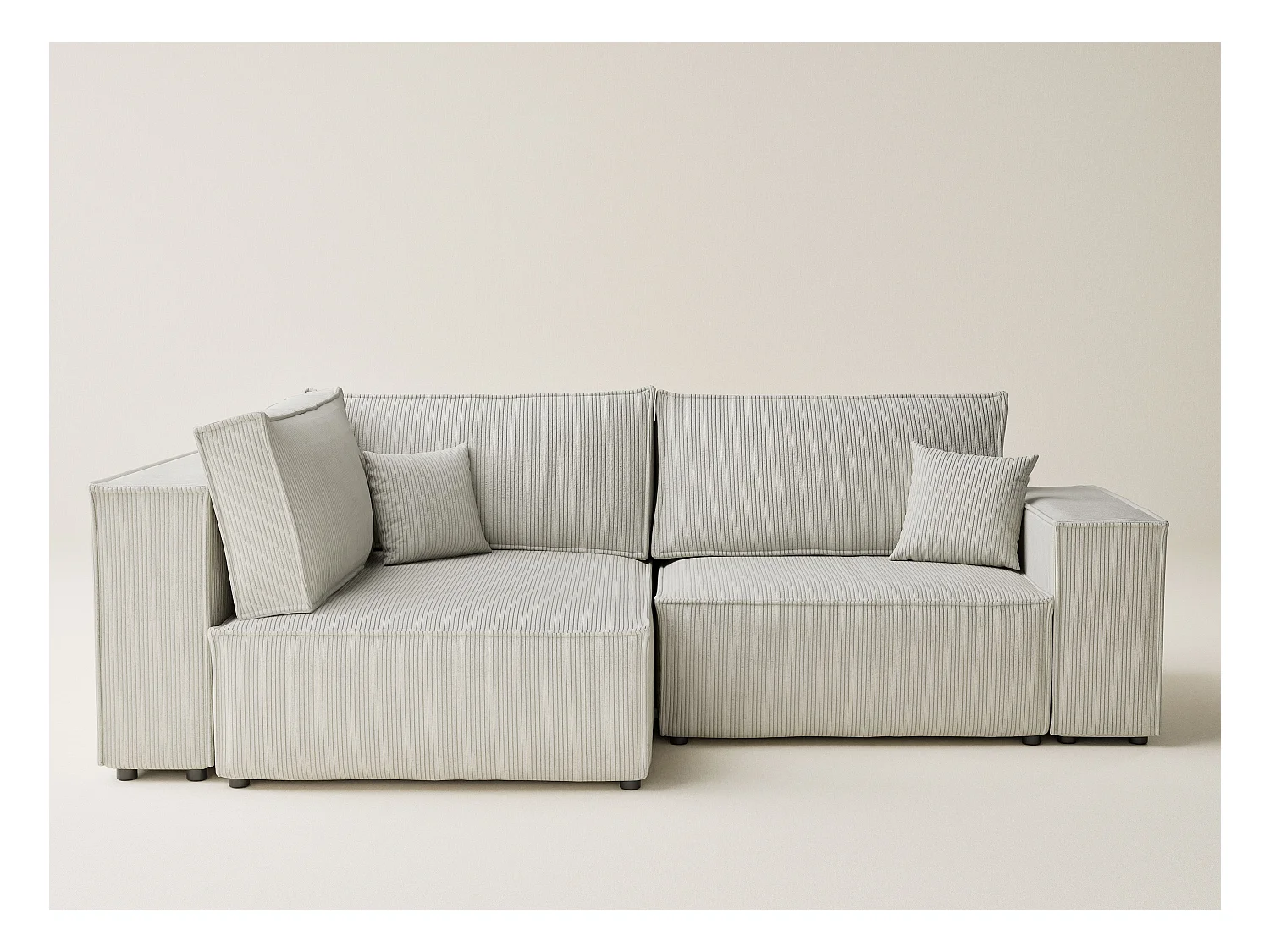 Canapé d'angle gauche avec fonction lit en velours creme TONGA