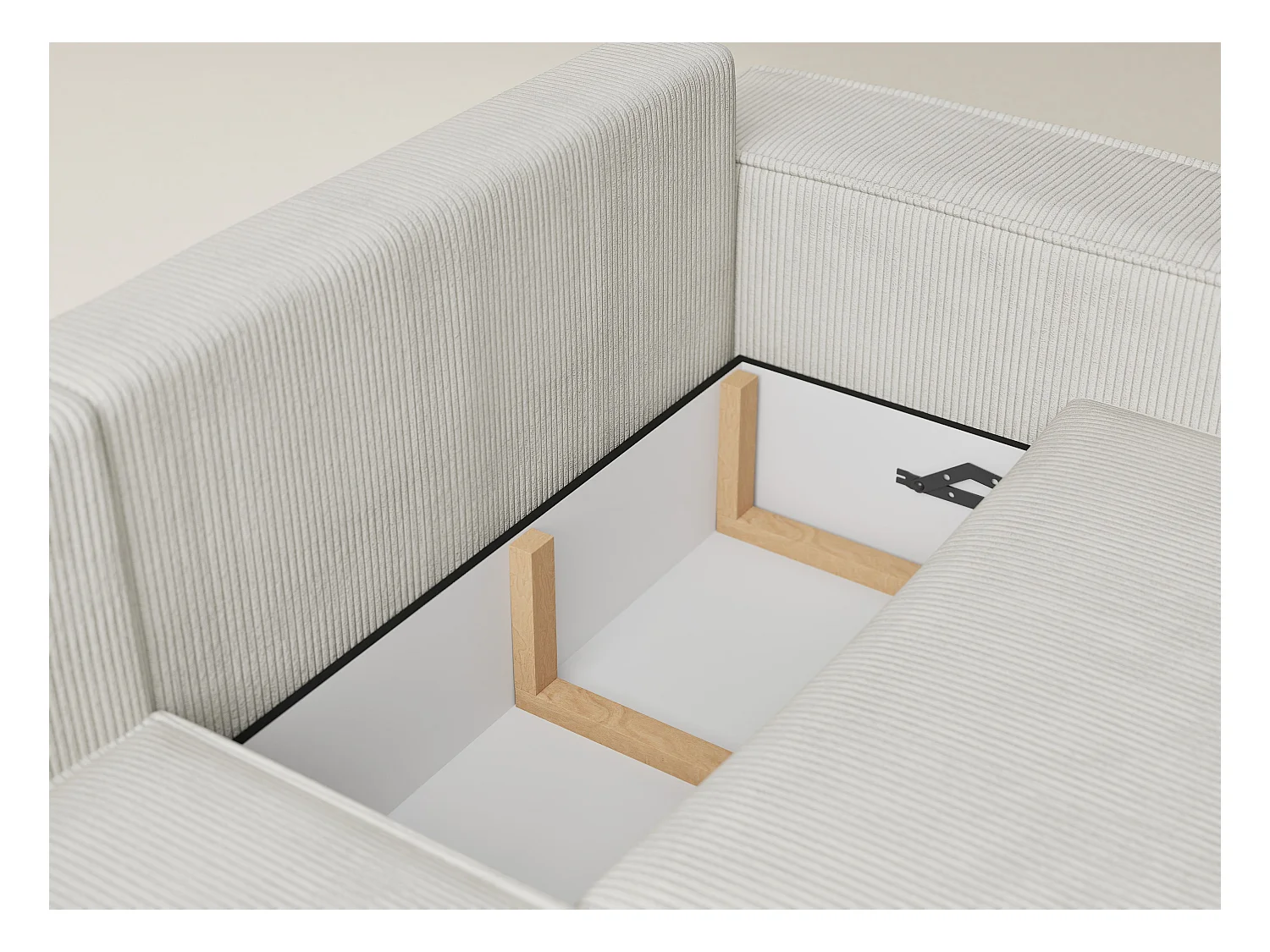 Canapé d'angle gauche avec fonction lit en velours creme TONGA