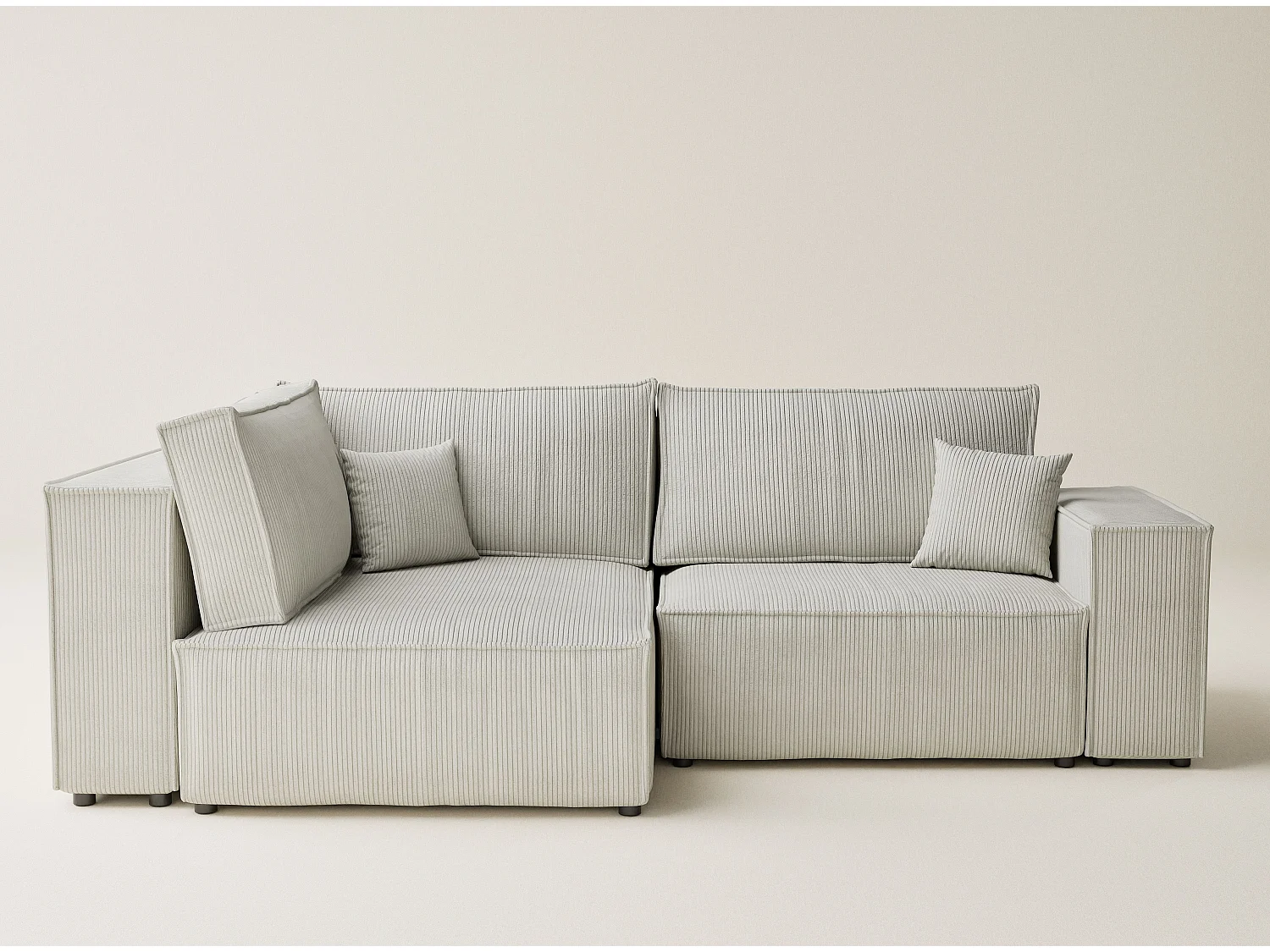 Canapé d'angle gauche avec fonction lit en velours creme TONGA