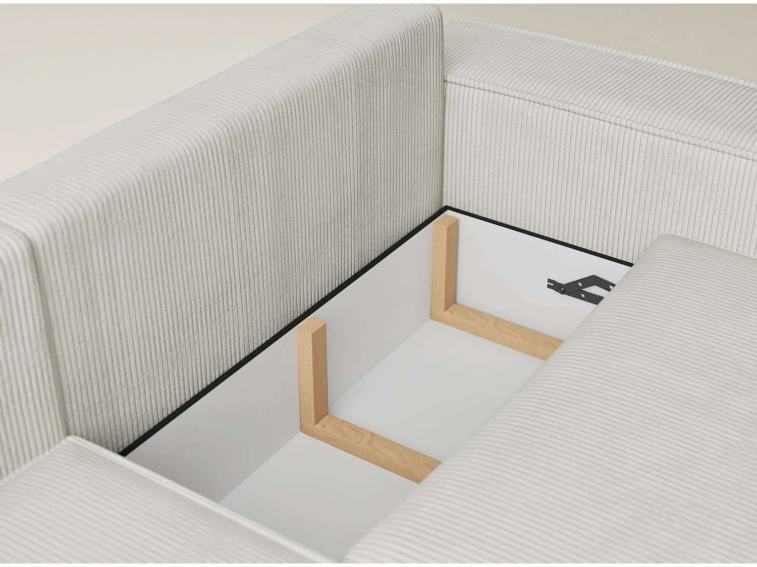 Canapé d'angle gauche avec fonction lit en velours creme TONGA