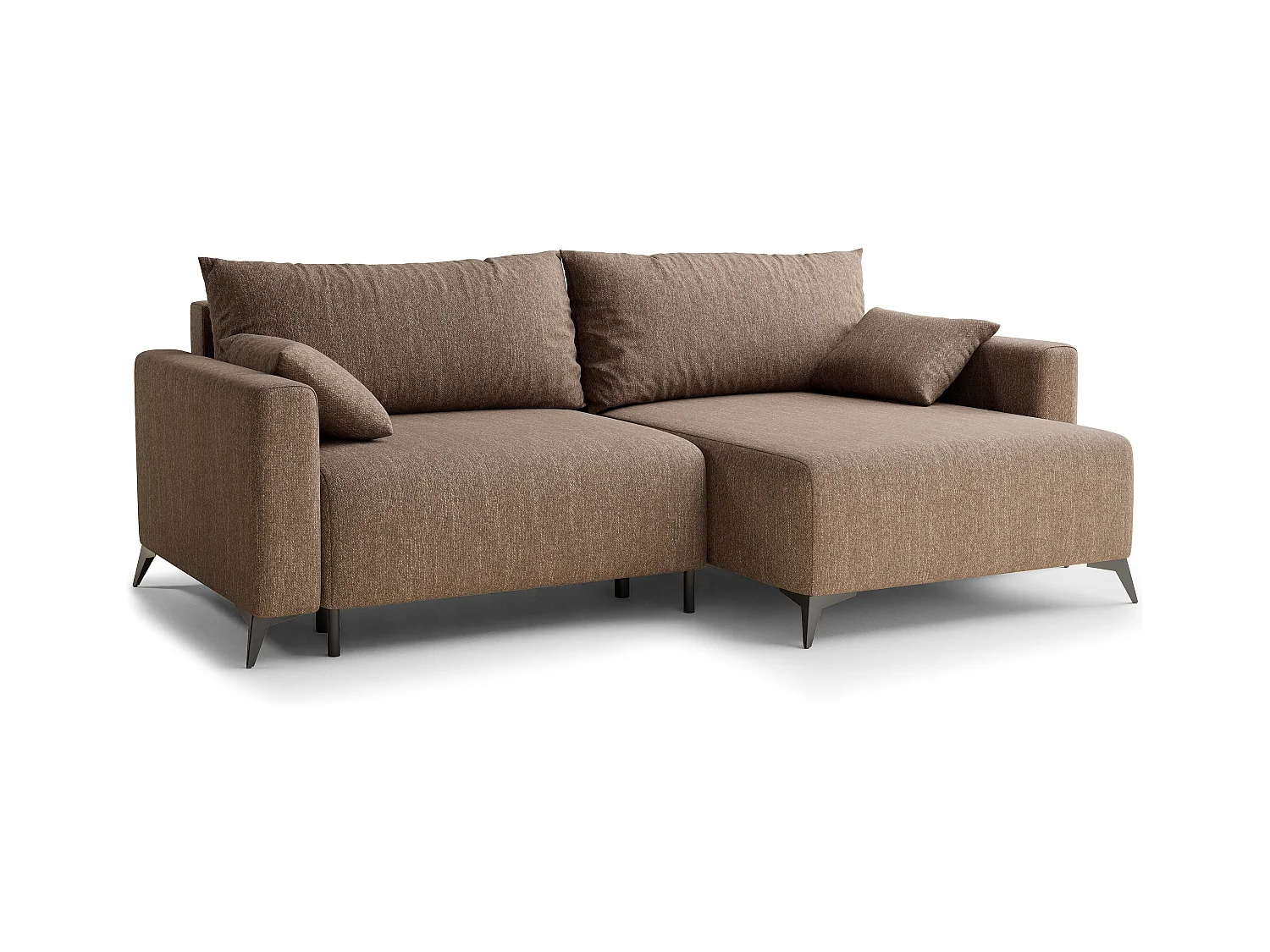 Canapé d'angle droit avec fonction lit en tissu tressé brun LEON