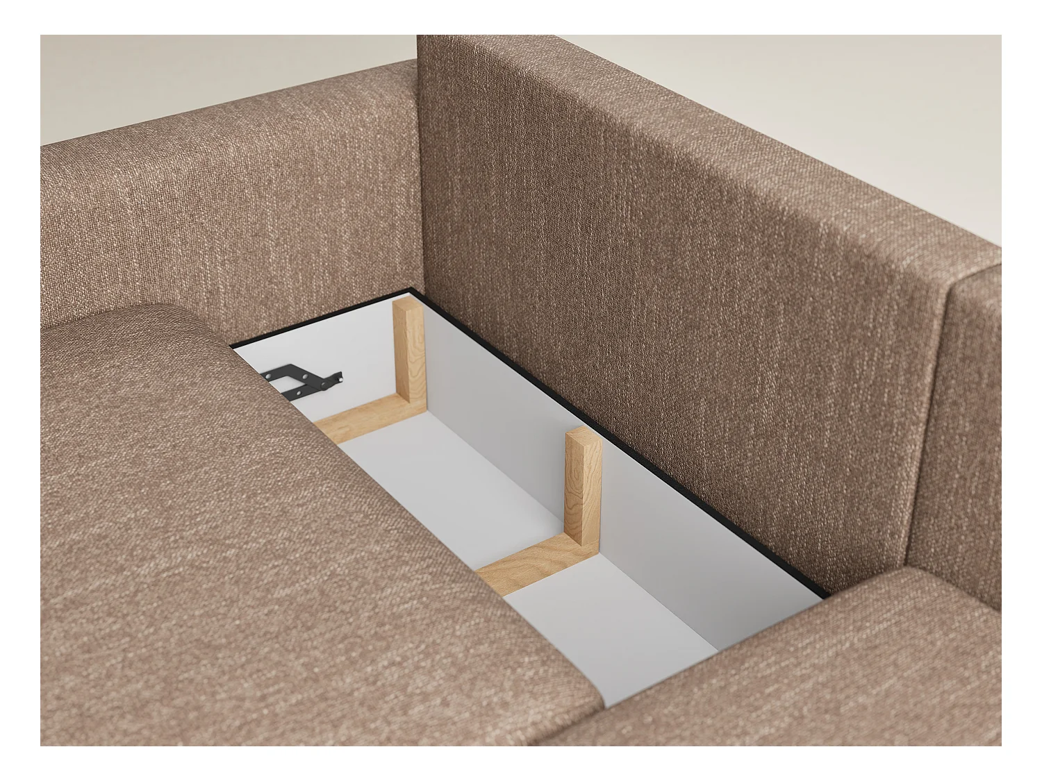 Canapé d'angle droit avec fonction lit en tissu tressé brun LEON