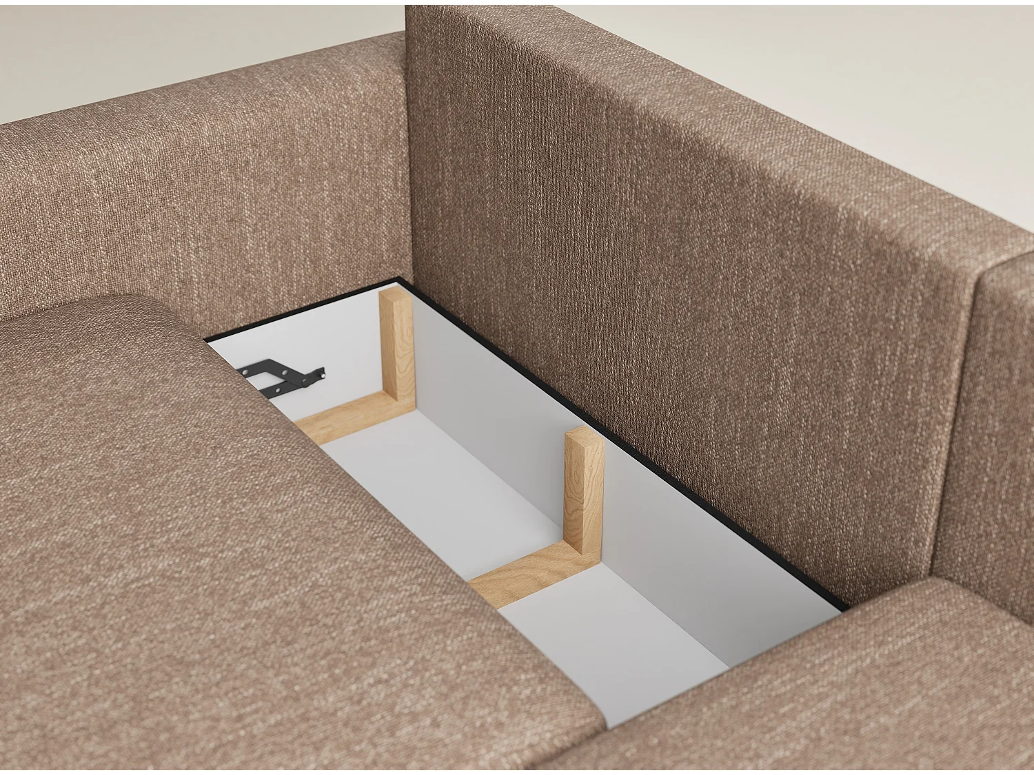 Canapé d'angle droit avec fonction lit en tissu tressé brun LEON