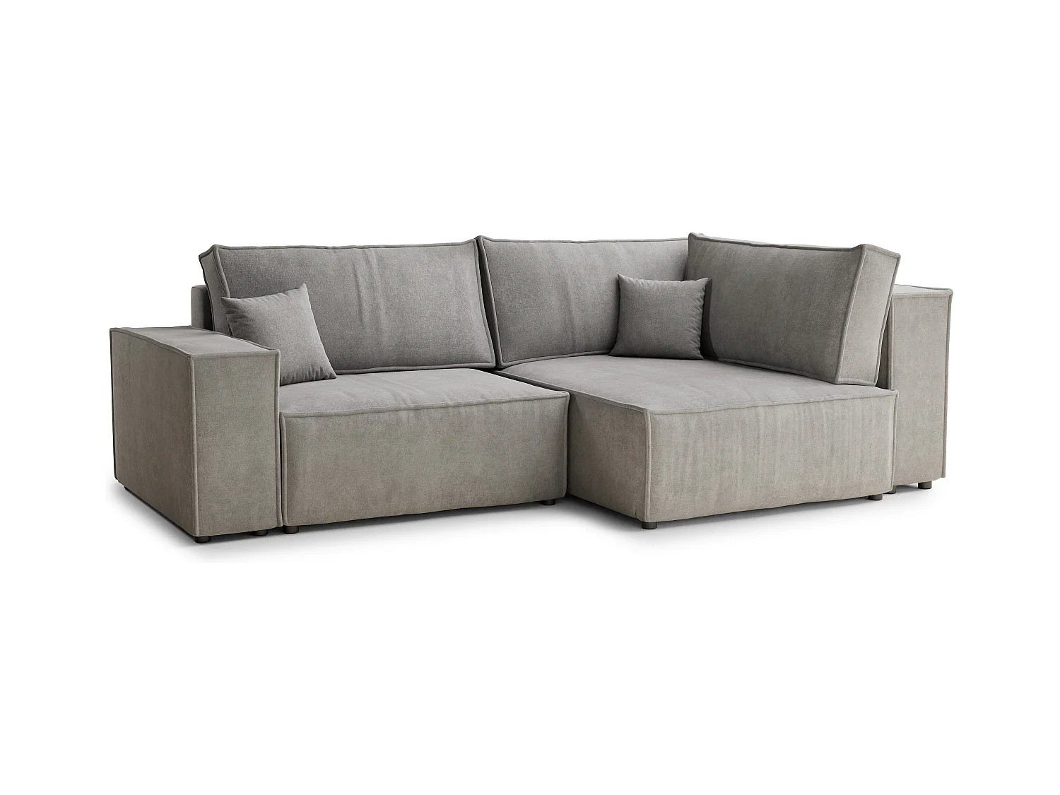 Canapé d'angle droit avec fonction lit en tissu chenille beige gris TONGA