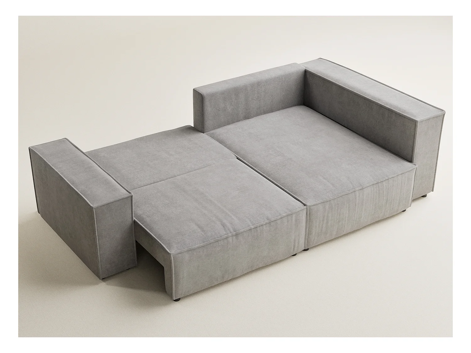 Canapé d'angle droit avec fonction lit en tissu chenille beige gris TONGA