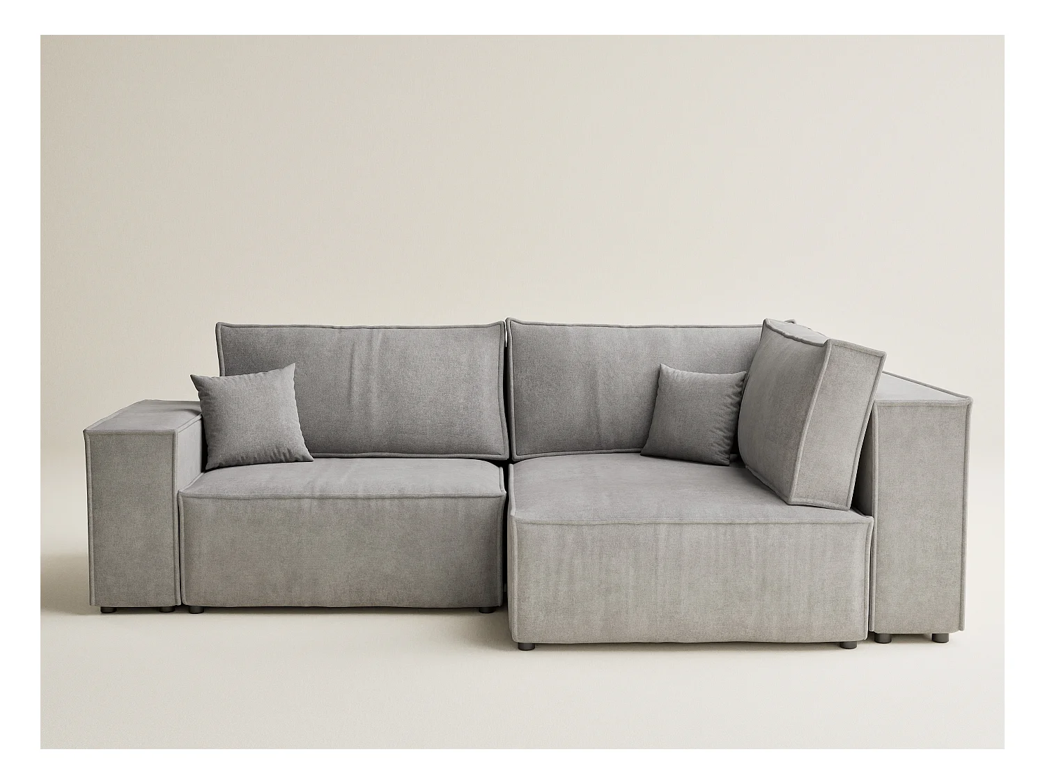 Canapé d'angle droit avec fonction lit en tissu chenille beige gris TONGA