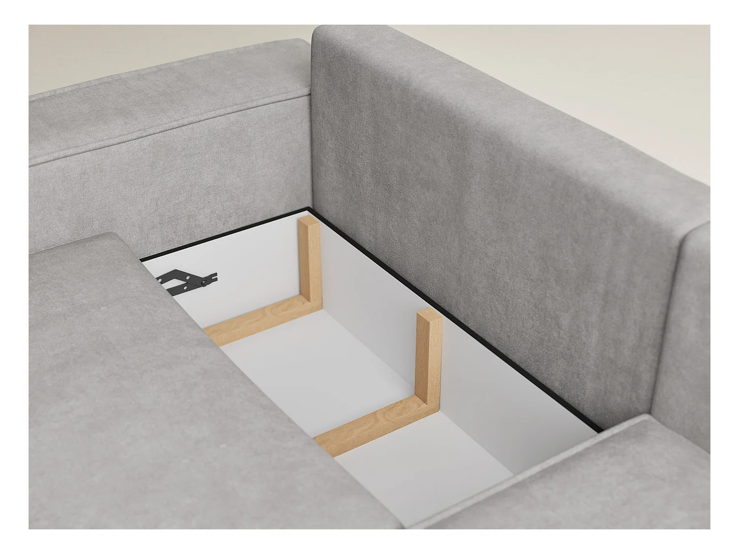 Canapé d'angle droit avec fonction lit en tissu chenille beige gris TONGA