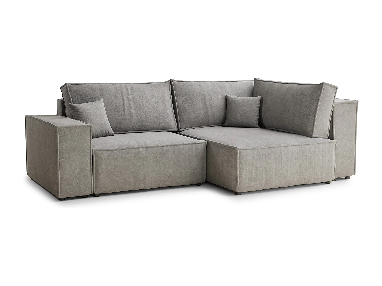 Canapé d'angle droit avec fonction lit en tissu chenille beige gris TONGA