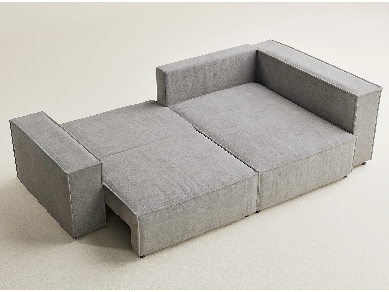 Canapé d'angle droit avec fonction lit en tissu chenille beige gris TONGA