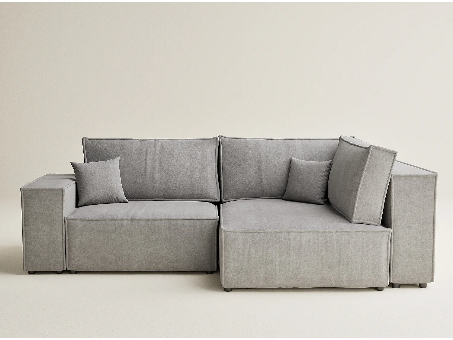 Canapé d'angle droit avec fonction lit en tissu chenille beige gris TONGA