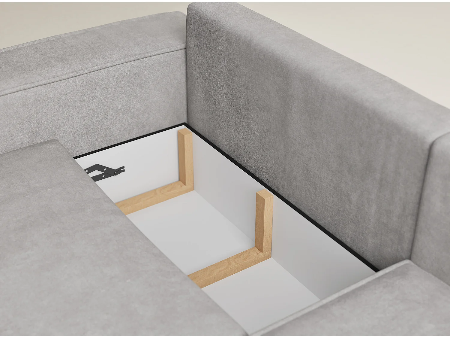 Canapé d'angle droit avec fonction lit en tissu chenille beige gris TONGA