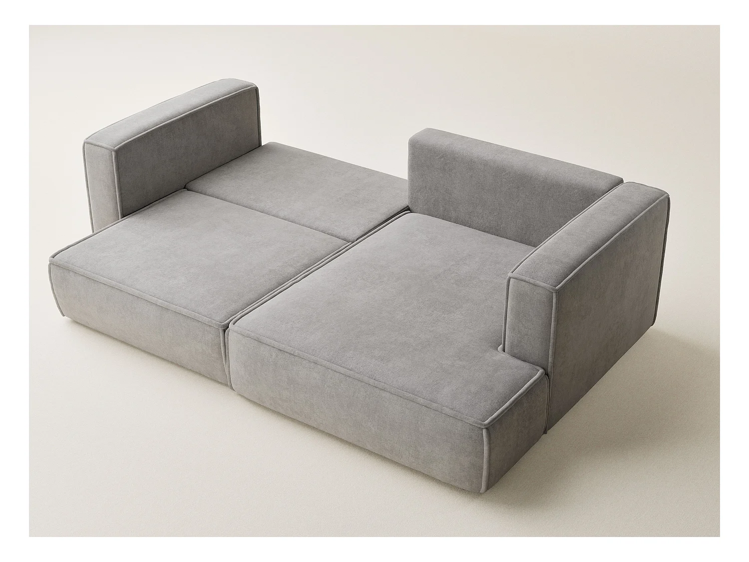 Canapé d'angle droit avec fonction lit en tissu chenille beige gris VELTO