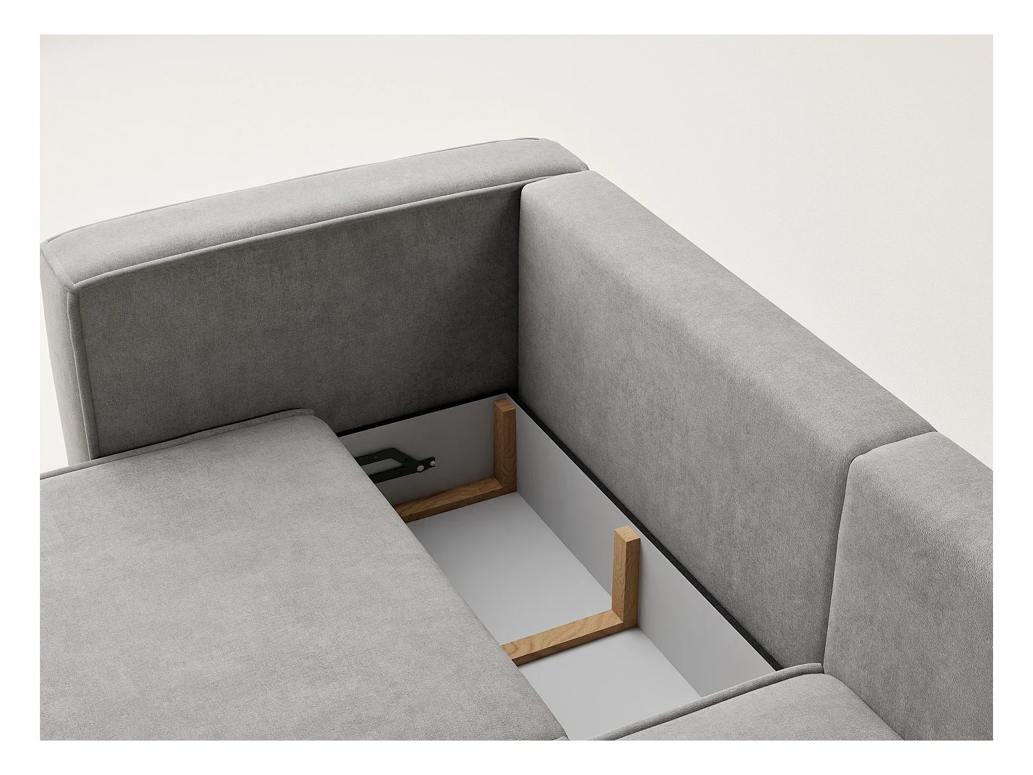 Canapé d'angle droit avec fonction lit en tissu chenille beige gris VELTO