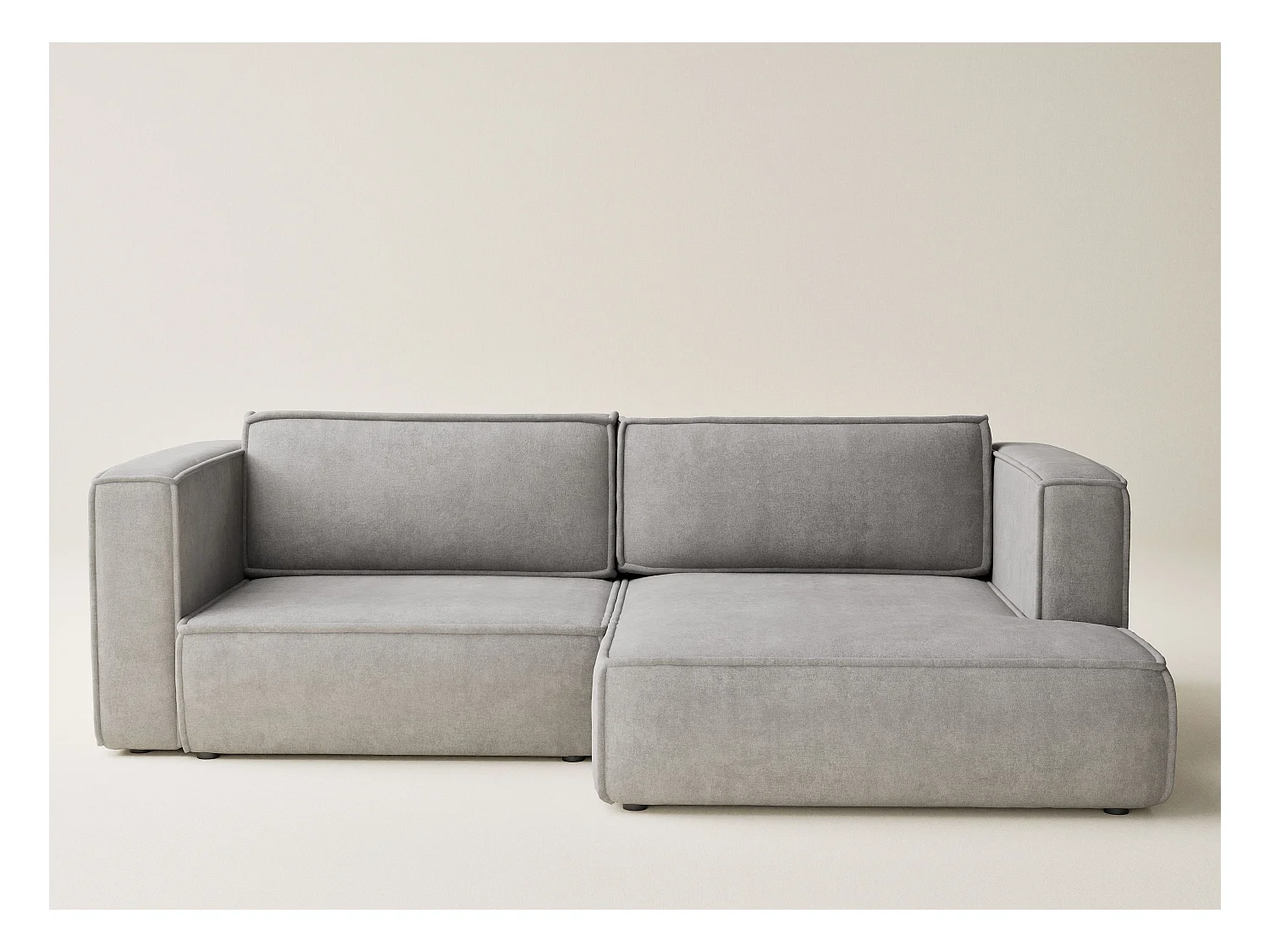 Canapé d'angle droit avec fonction lit en tissu chenille beige gris VELTO