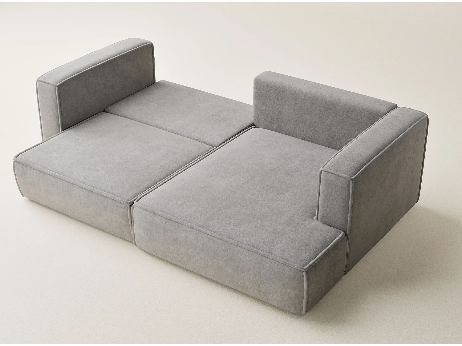 Canapé d'angle droit avec fonction lit en tissu chenille beige gris VELTO