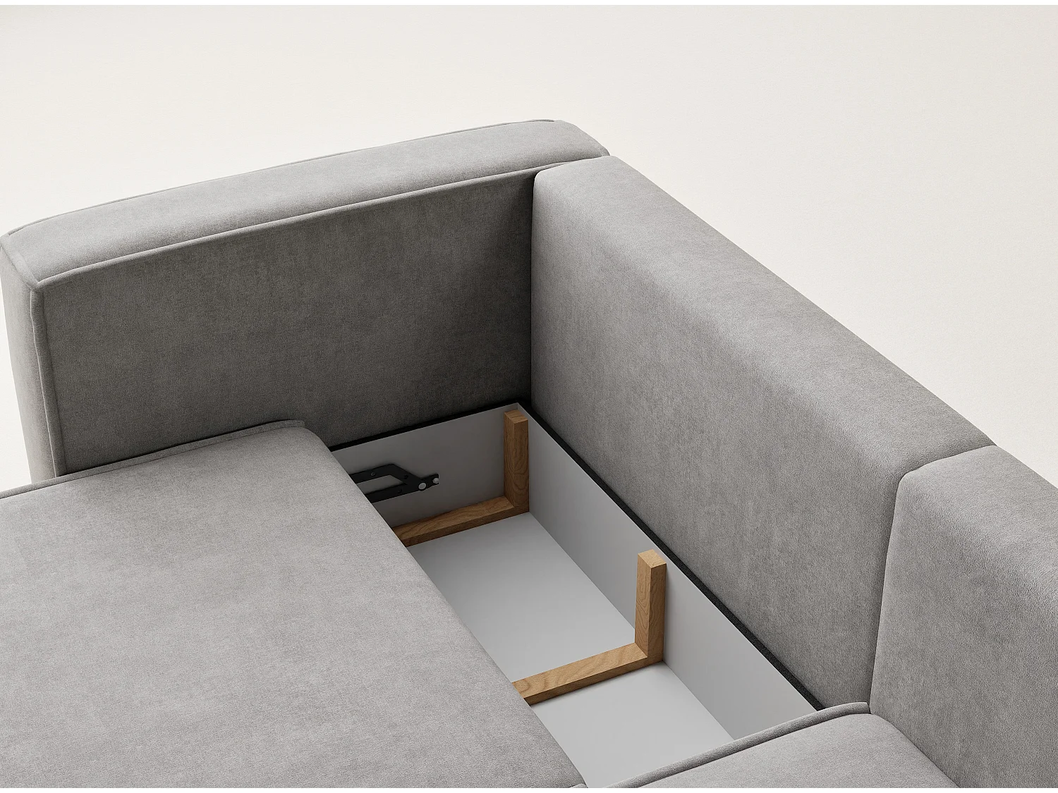 Canapé d'angle droit avec fonction lit en tissu chenille beige gris VELTO