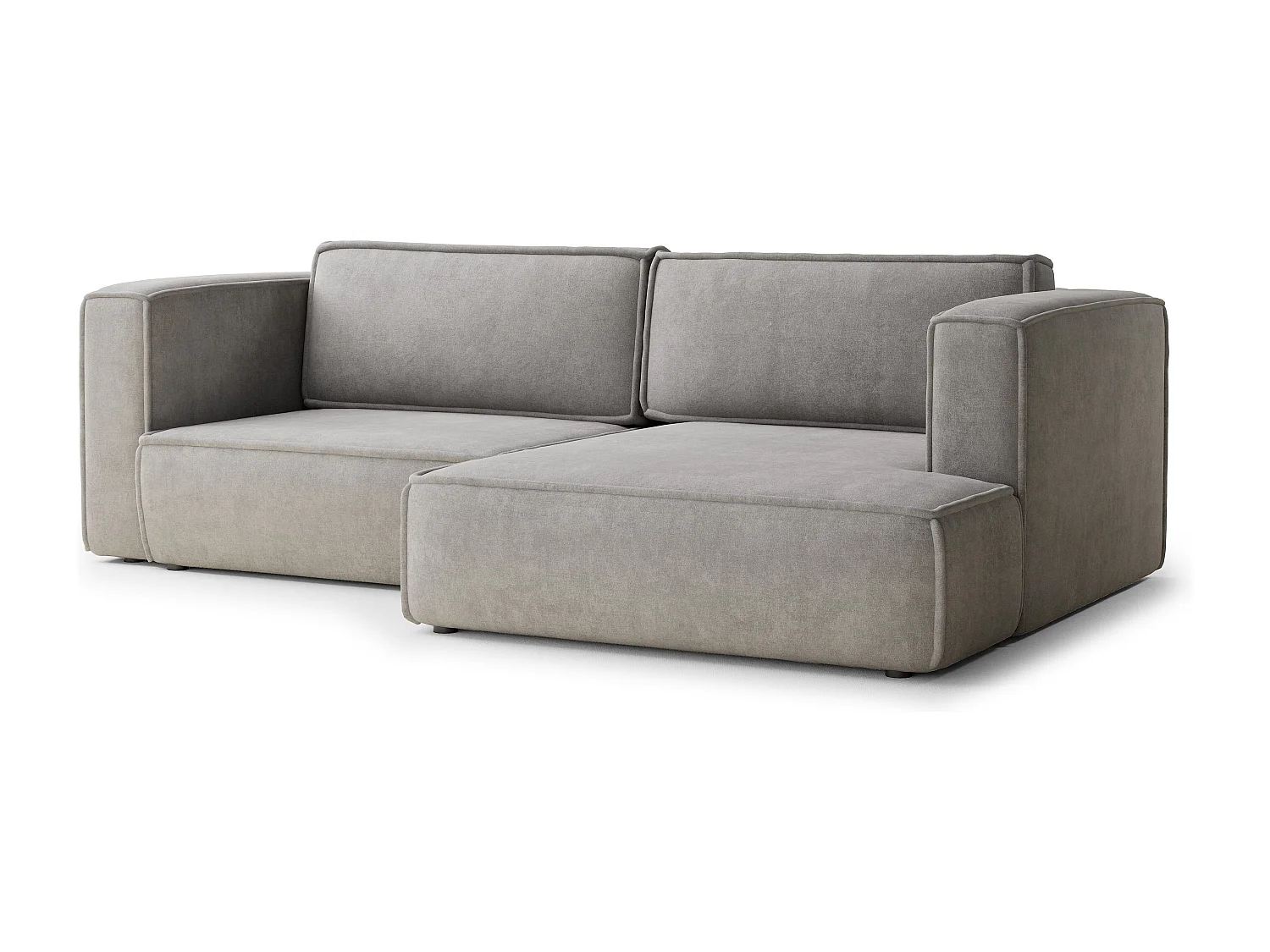 Canapé d'angle droit avec fonction lit en tissu chenille beige gris VELTO