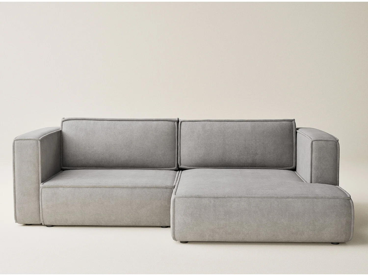 Canapé d'angle droit avec fonction lit en tissu chenille beige gris VELTO