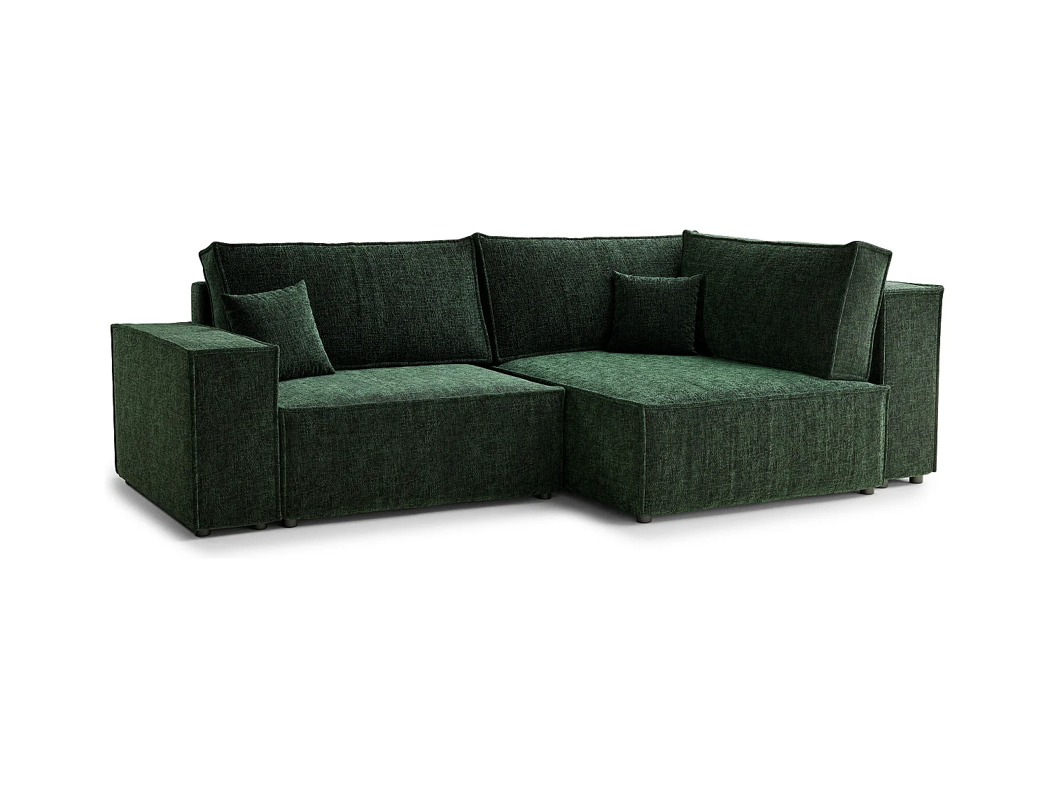 Canapé d'angle droit avec fonction lit en tissu chenille vert foncé TONGA