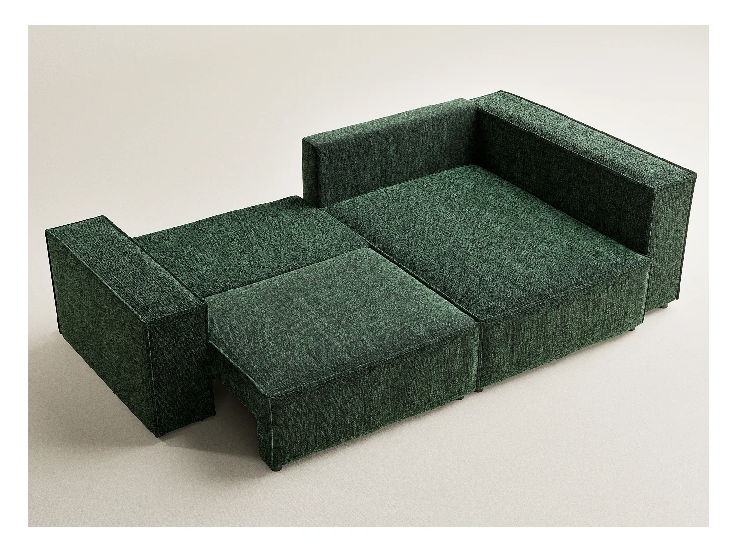 Canapé d'angle droit avec fonction lit en tissu chenille vert foncé TONGA