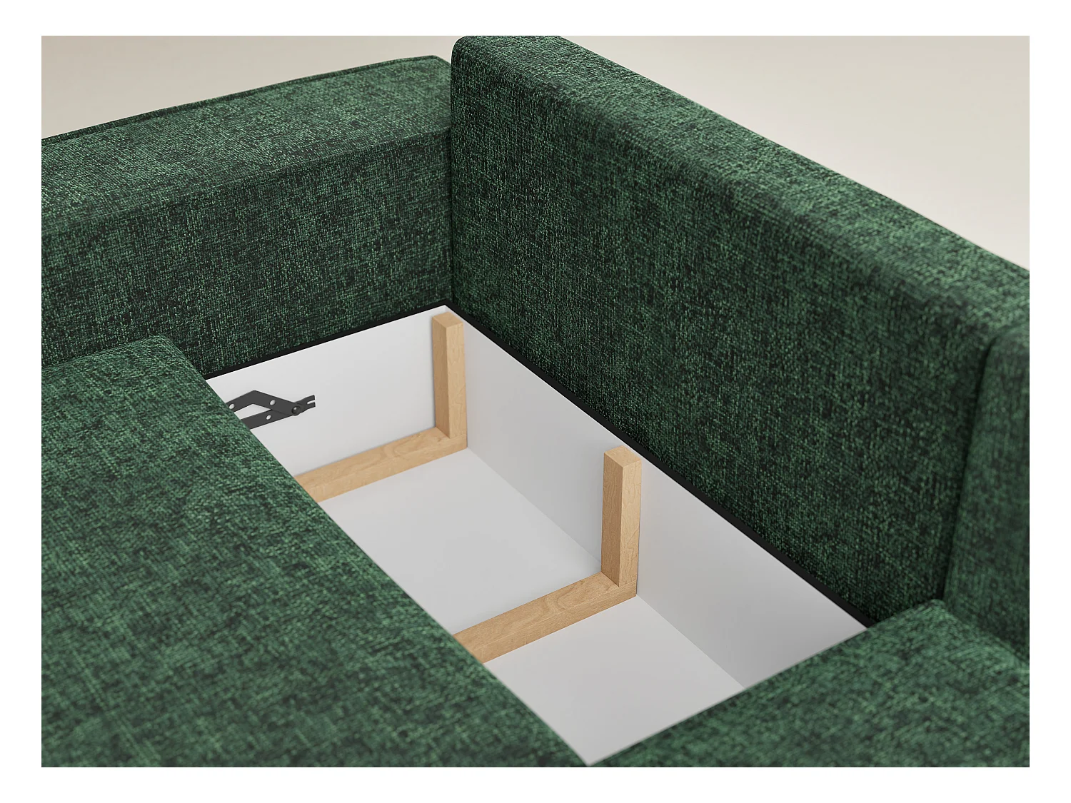 Canapé d'angle droit avec fonction lit en tissu chenille vert foncé TONGA