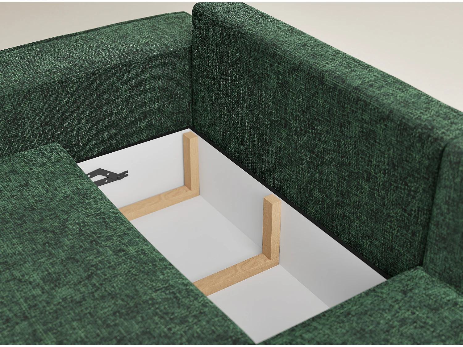 Canapé d'angle droit avec fonction lit en tissu chenille vert foncé TONGA