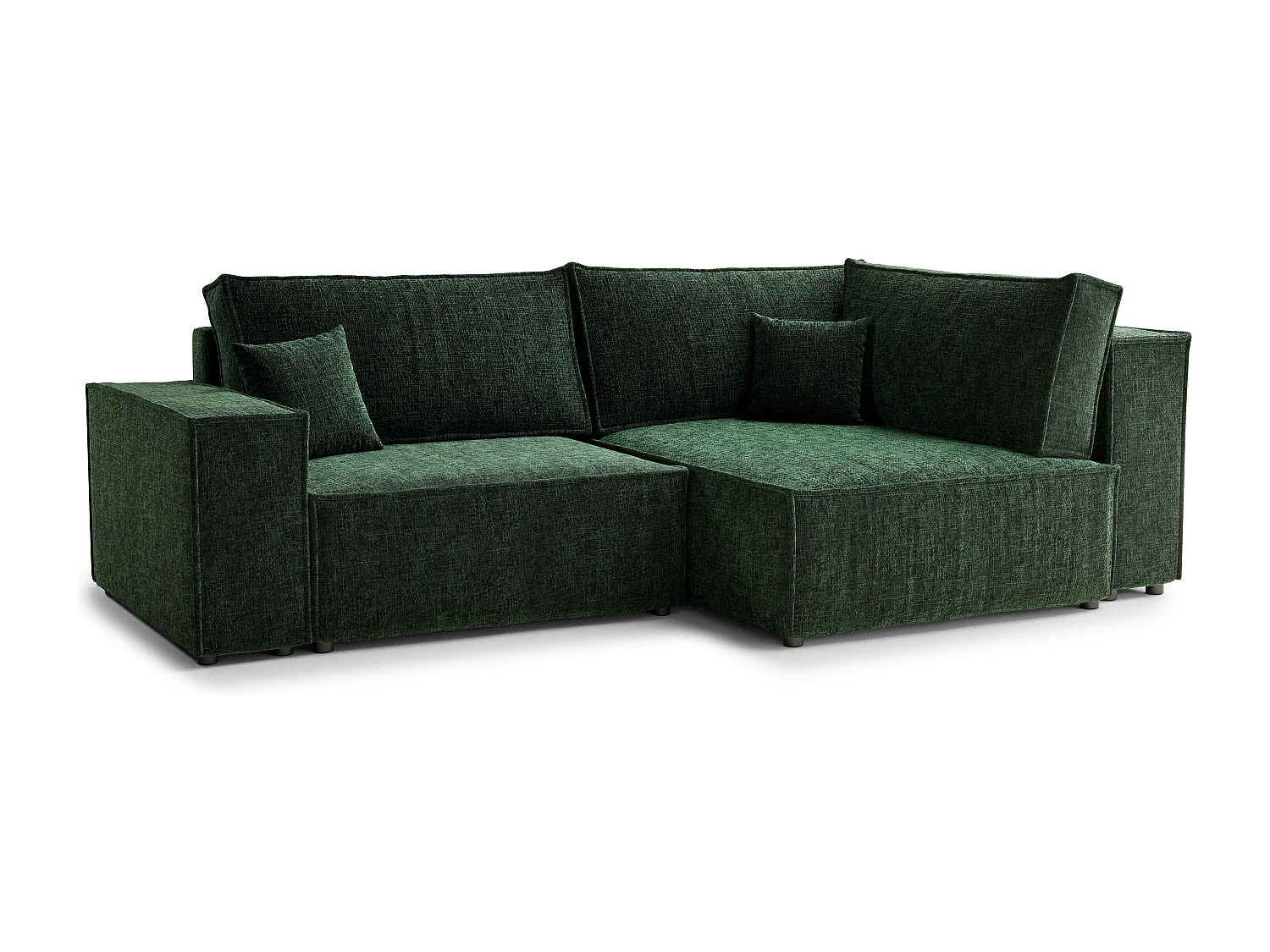 Canapé d'angle droit avec fonction lit en tissu chenille vert foncé TONGA