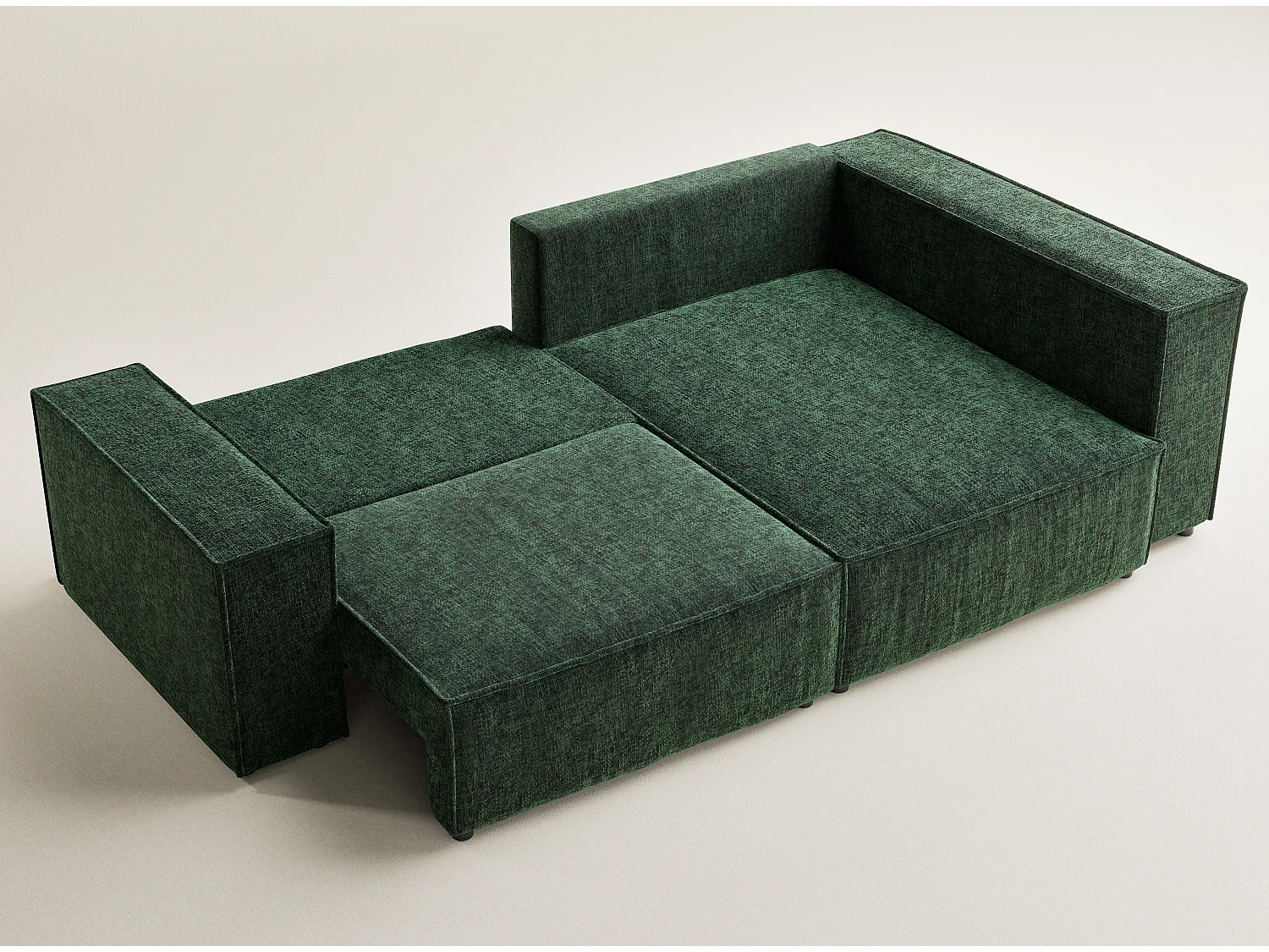 Canapé d'angle droit avec fonction lit en tissu chenille vert foncé TONGA