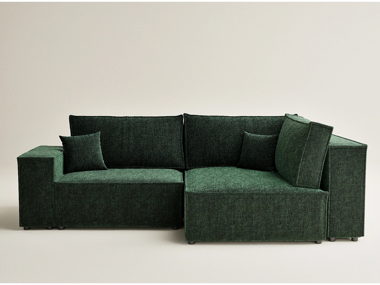 Canapé d'angle droit avec fonction lit en tissu chenille vert foncé TONGA