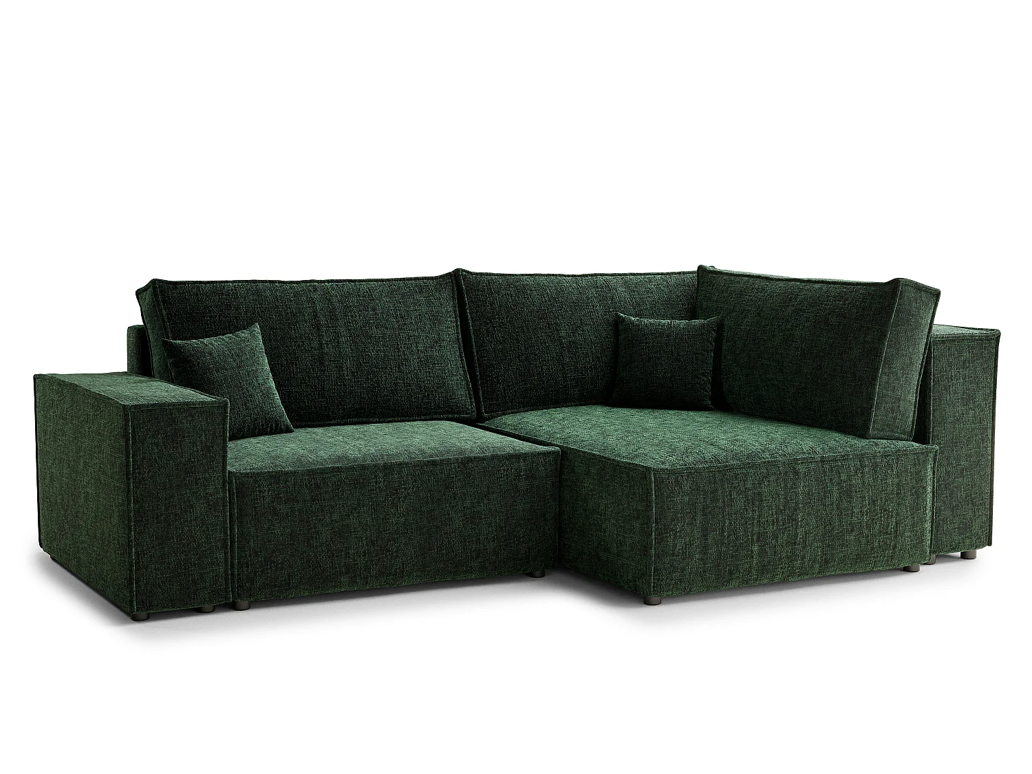 Canapé d'angle droit avec fonction lit en tissu chenille vert foncé TONGA