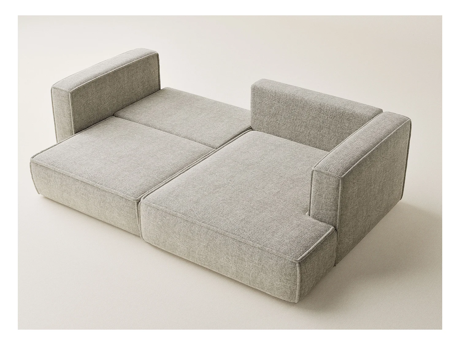 Canapé d'angle droit avec fonction lit en tissu chenille beige VELTO