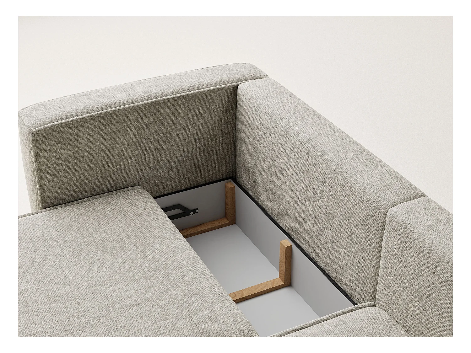 Canapé d'angle droit avec fonction lit en tissu chenille beige VELTO