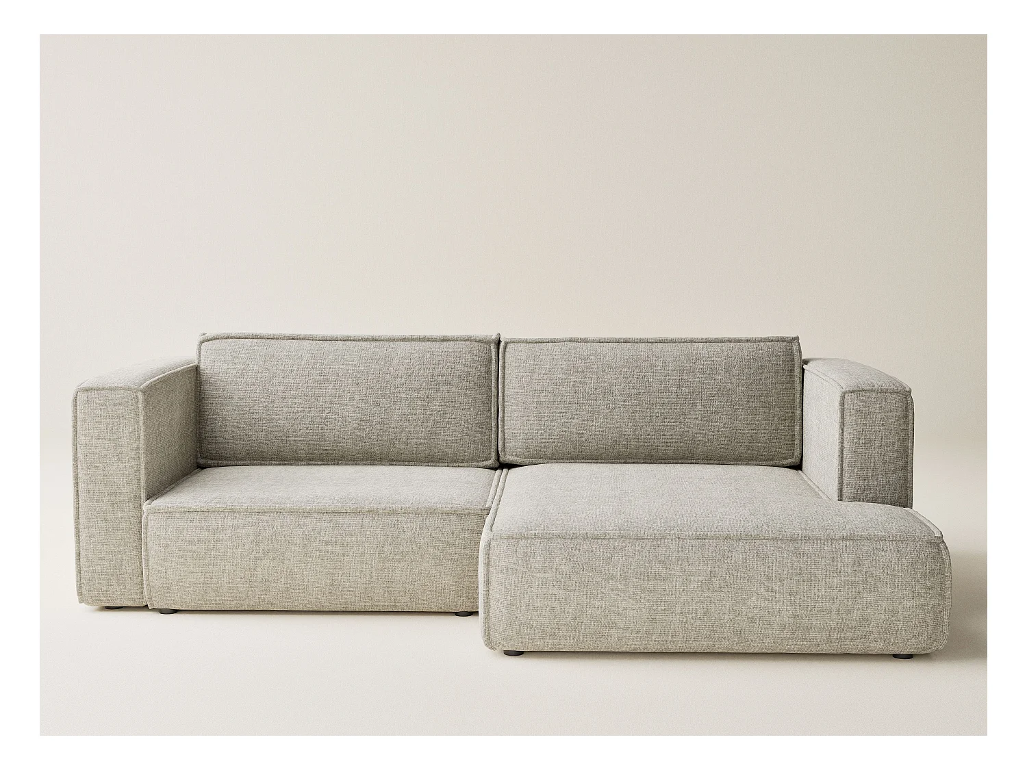 Canapé d'angle droit avec fonction lit en tissu chenille beige VELTO