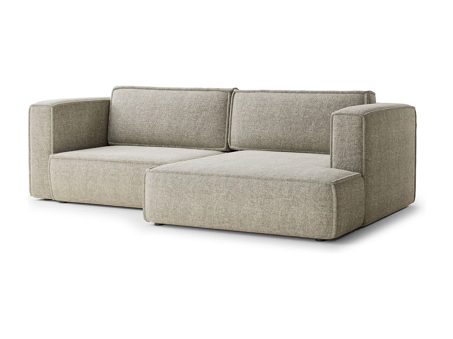 Canapé d'angle droit avec fonction lit en tissu chenille beige VELTO