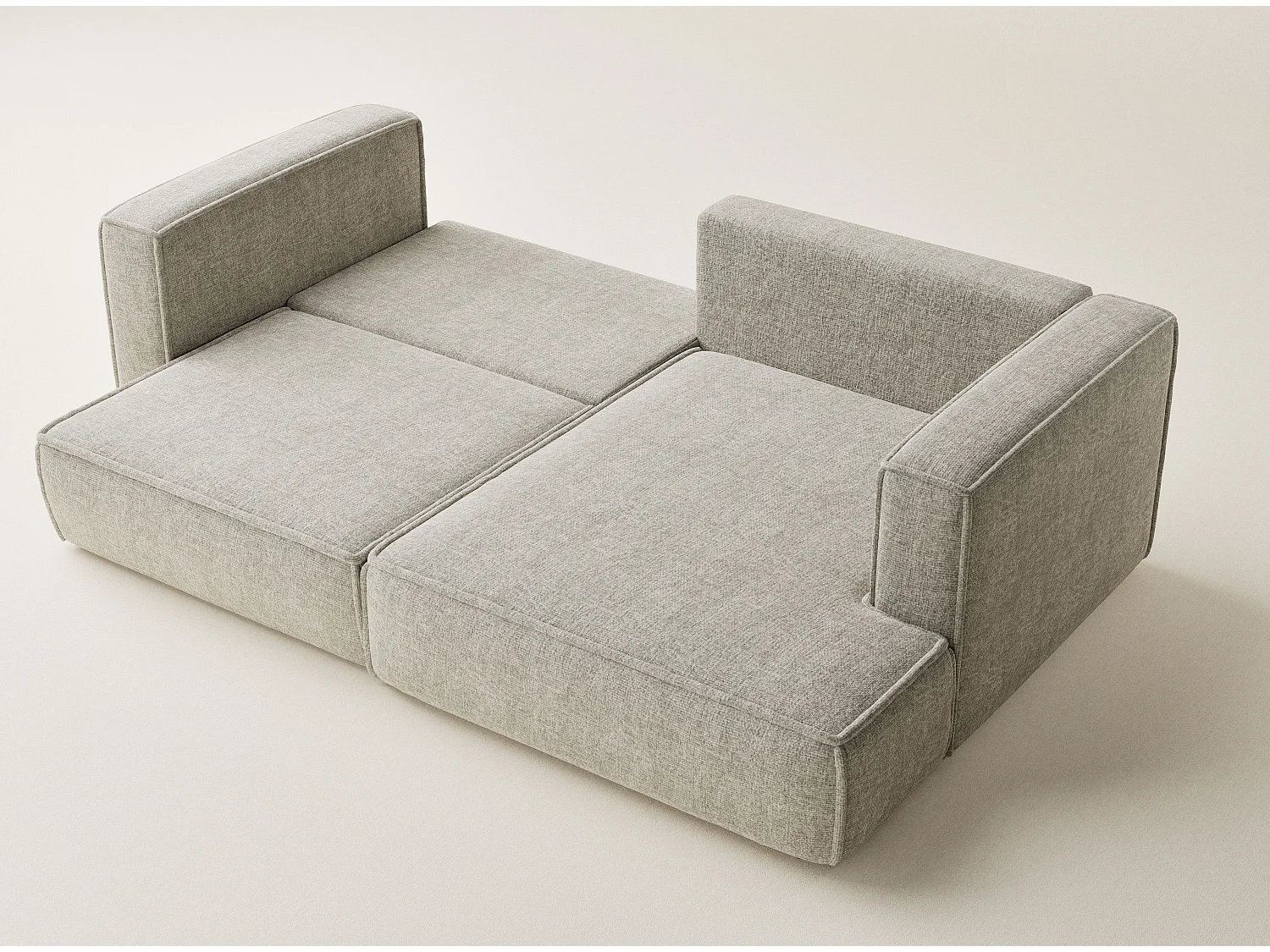 Canapé d'angle droit avec fonction lit en tissu chenille beige VELTO